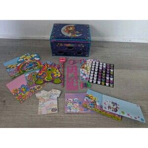Lisa Frank Hippie Moon Star Girl Cardboard Stationary Jewelry Box w/ Accessories